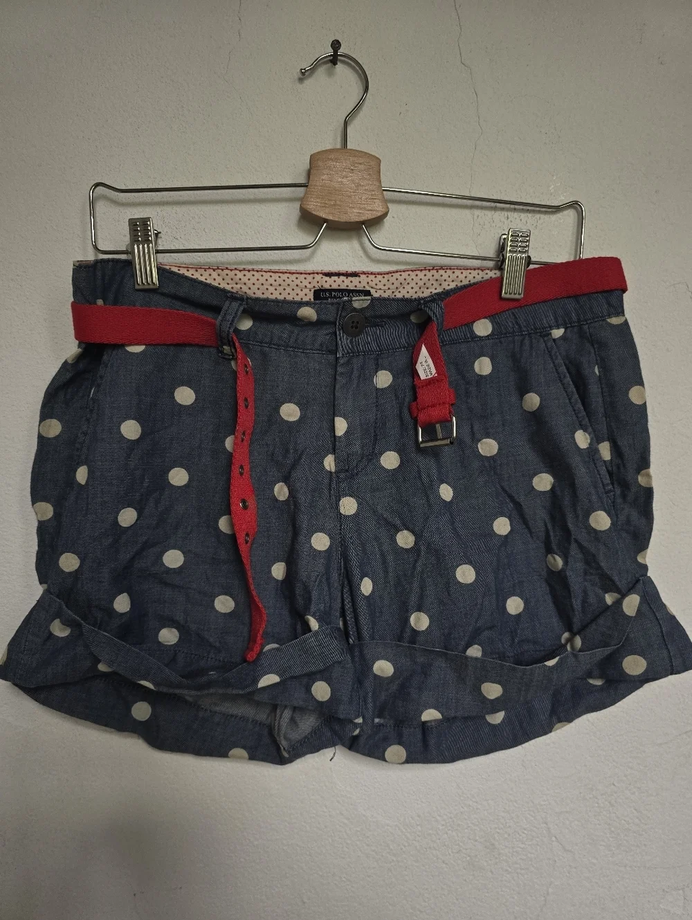 U.S. Polo Assn Polka Dot Chambray Shorts Red Belt Size 7 / 8
